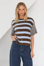 Load image into Gallery viewer, Vanessa Stripe Knit Tee Choc Blue | Paper Heart