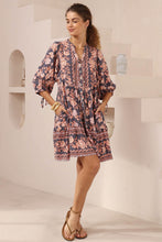 Load image into Gallery viewer, Abidemi Navy Peach Floral Boho Mini Dress