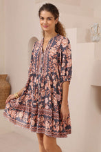 Load image into Gallery viewer, Abidemi Navy Peach Floral Boho Mini Dress