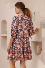 Load image into Gallery viewer, Abidemi Navy Peach Floral Boho Mini Dress