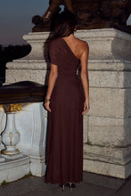 Load image into Gallery viewer, Kassi One Shoulder Midi Dress Bitter Chocolate