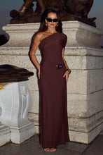 Load image into Gallery viewer, Kassi One Shoulder Midi Dress Bitter Chocolate