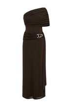 Load image into Gallery viewer, Kassi One Shoulder Midi Dress Bitter Chocolate