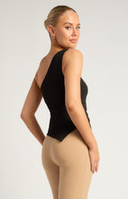 Load image into Gallery viewer, Ruthie Gold Buckle Asymmetric Hem Top Black