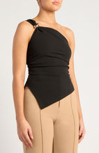 Load image into Gallery viewer, Ruthie Gold Buckle Asymmetric Hem Top Black