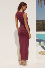 Load image into Gallery viewer, Sharni Ruched Midi Dress Plum | Runway The Label