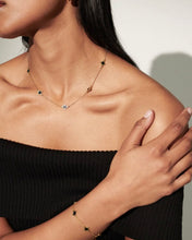 Load image into Gallery viewer, Lustre & Sage Clover 18K Gold Plated Necklace Black