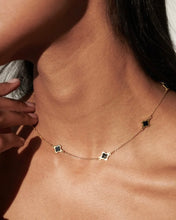 Load image into Gallery viewer, Lustre & Sage Clover 18K Gold Plated Necklace Black