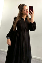 Load image into Gallery viewer, Aysha Contrast Stitch Long Sleeve Midi Dress Black
