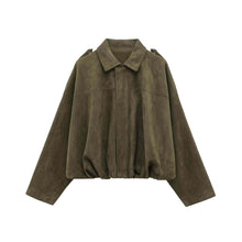 Load image into Gallery viewer, Yara Suede Bomber Jacket Khaki