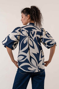 Navy Leaf Print Blouse