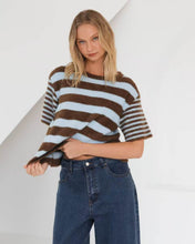 Load image into Gallery viewer, Vanessa Stripe Knit Tee Choc Blue | Paper Heart

