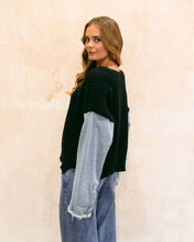 Load image into Gallery viewer, Gianna Denim Sleeve Knit Black
