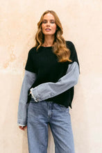 Load image into Gallery viewer, Gianna Denim Sleeve Knit Black
