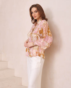 Aleta Top Pink Tan Print