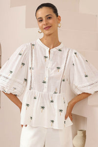 Kayla Tropical Embroidered Top