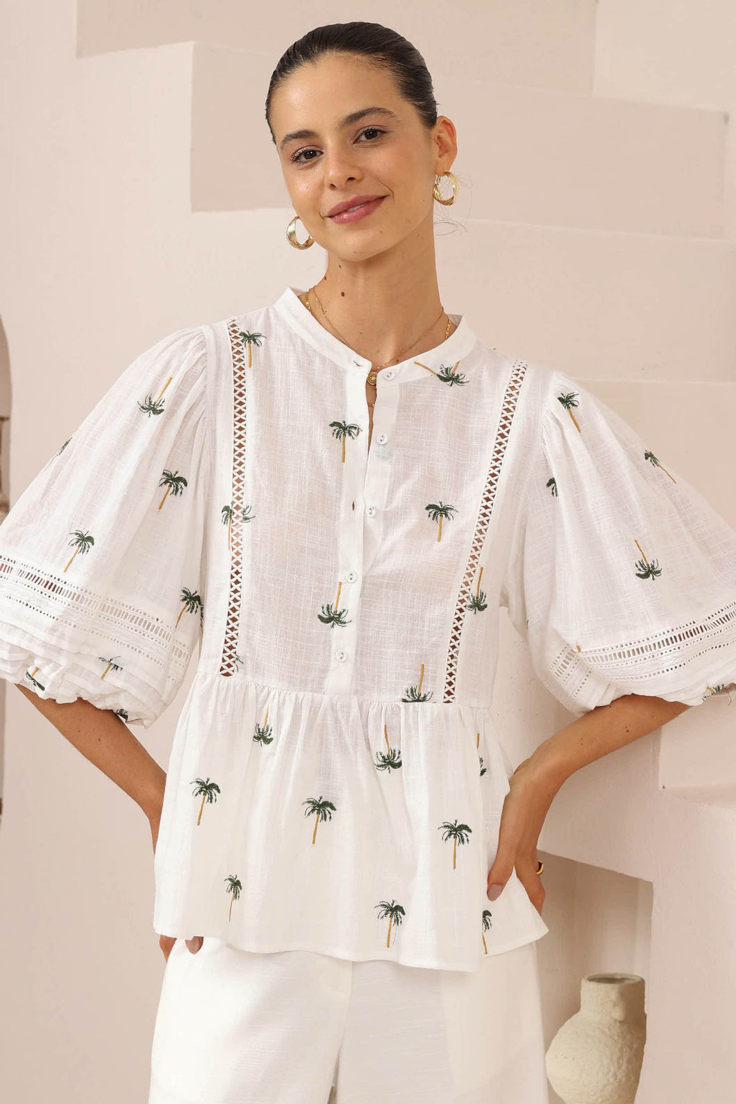 Kayla Tropical Embroidered Top