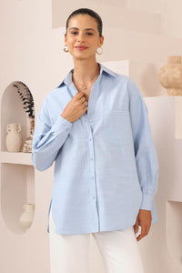 Arida Striped Cotton Shirt Blue