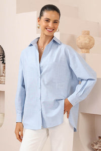 Arida Striped Cotton Shirt Blue