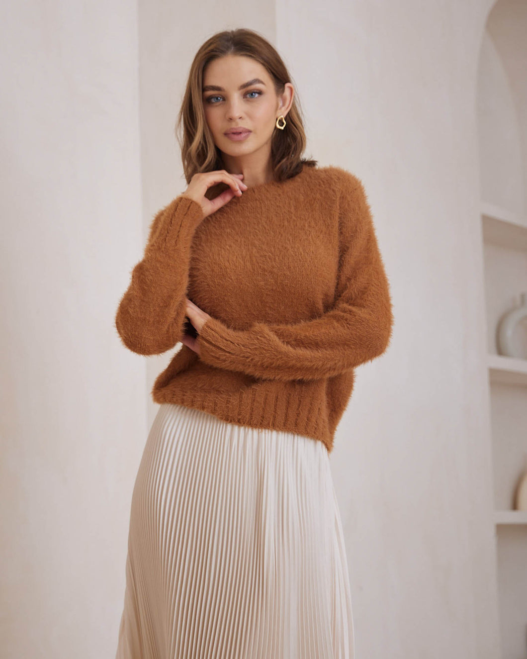 Yarali Fluffy Jumper Brown