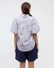 Load image into Gallery viewer, Heart Embroidery Cotton Top Blue Stripe

