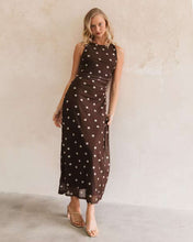 Load image into Gallery viewer, Beverly Maxi Dress Chocolate Polka Dot
