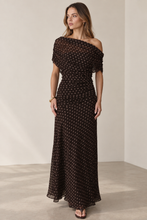 Load image into Gallery viewer, Naomi Drop Shoulder Maxi Dress Choc Polka Dot
