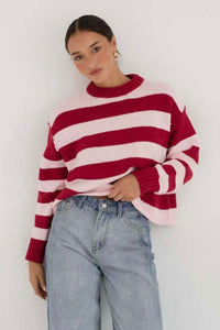 Marsila Knit Jumper Pink Red Stripe