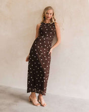 Load image into Gallery viewer, Beverly Maxi Dress Chocolate Polka Dot
