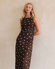 Load image into Gallery viewer, Beverly Maxi Dress Chocolate Polka Dot
