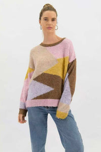 Worthier Colour Block Knit Jumper Lilac