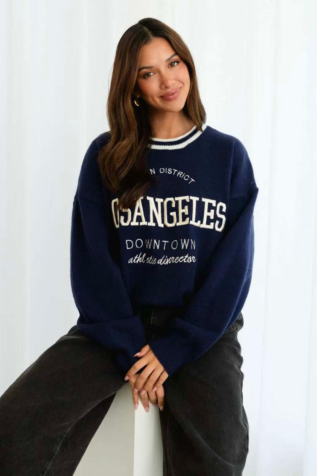 LA Crew Neck Knit Jumper Navy