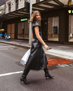 White Closet Cindy Faux Leather Midi Dress