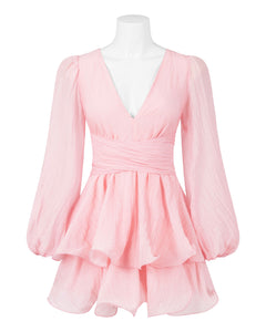 Femi Balloon Sleeves Mini Dress Pink