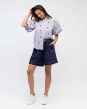 Load image into Gallery viewer, Heart Embroidery Cotton Top Blue Stripe
