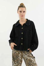 Load image into Gallery viewer, Worthier Cropped Waffle Shacket Black
