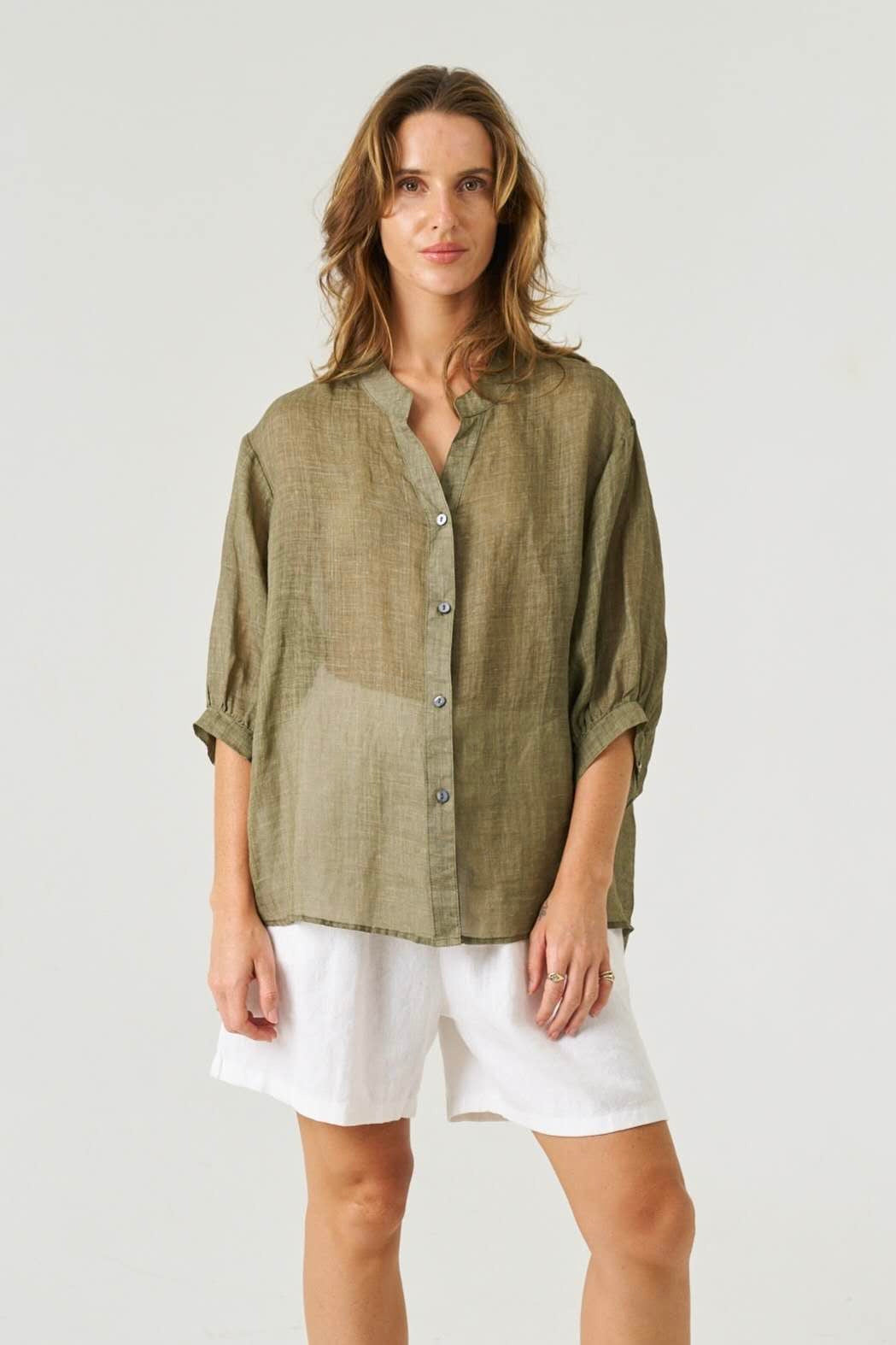 Worthier Carter Linen Shirt Olive