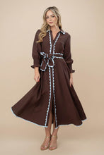 Load image into Gallery viewer, Fria The Label Lace Trim Godet Dress Chocolate
