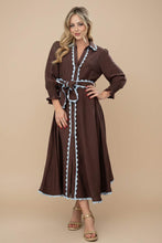 Load image into Gallery viewer, Fria The Label Lace Trim Godet Dress Chocolate

