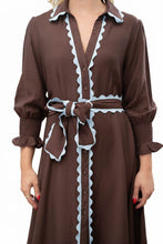 Load image into Gallery viewer, Fria The Label Lace Trim Godet Dress Chocolate
