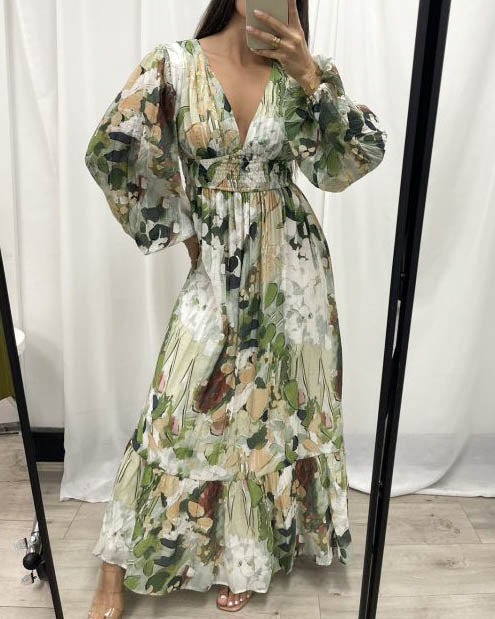 Aspen Maxi Dress Green Print