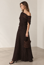 Load image into Gallery viewer, Naomi Drop Shoulder Maxi Dress Choc Polka Dot
