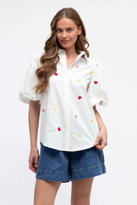 Amore Heart Cotton Shirt White