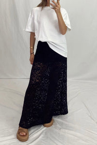 Paper Heart Lace Maxi Skirt Black