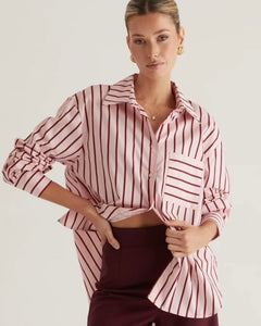 White Closet Lanie Cotton Shirt Red Pink