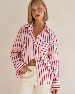 White Closet Lanie Cotton Shirt Red Pink