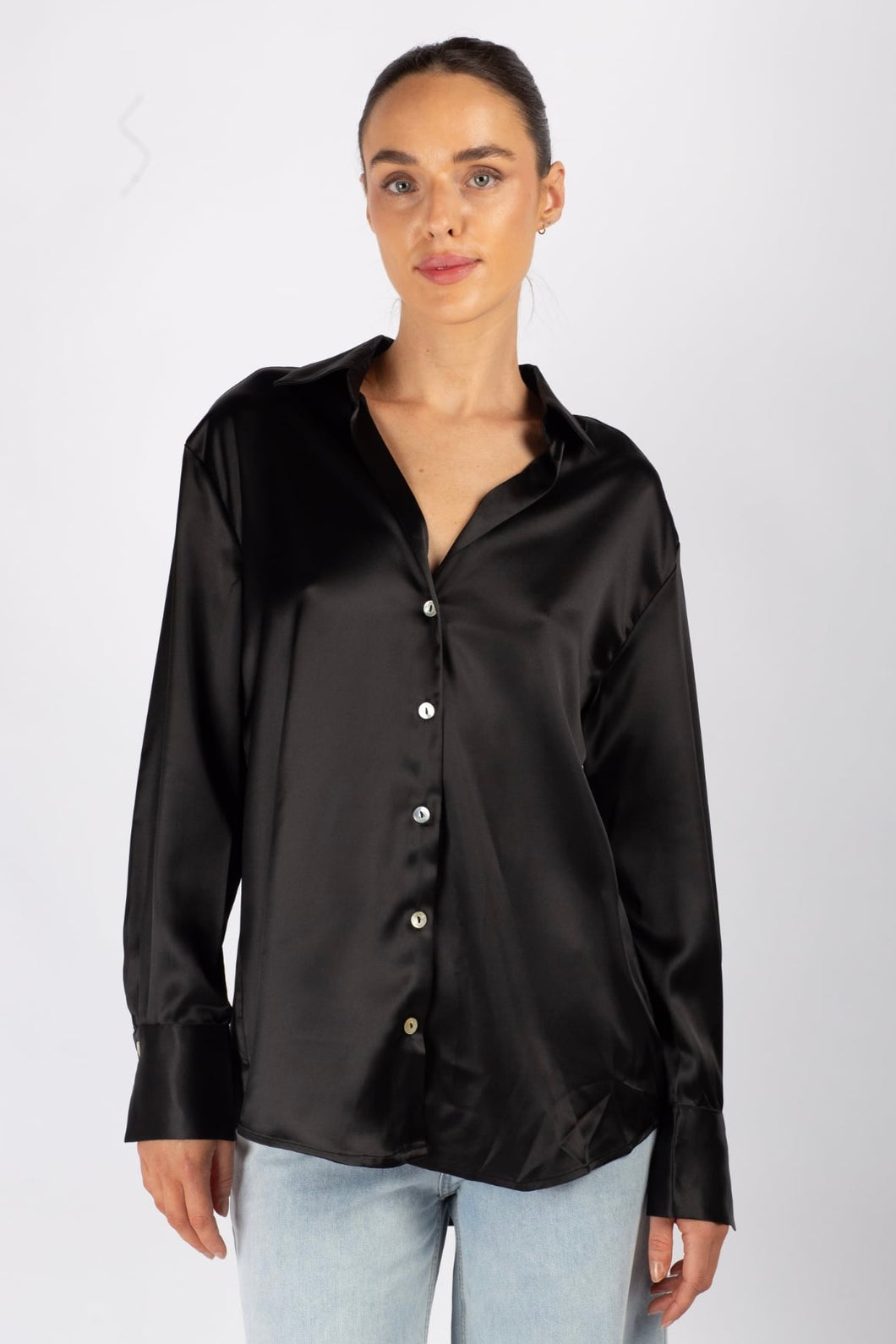 Camixa Satin Shirt Black