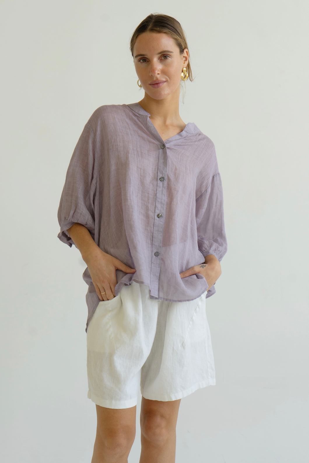 Worthier Carter Linen Shirt Lavender