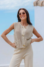 Load image into Gallery viewer, Aria Gold Button Knit Vest Latte

