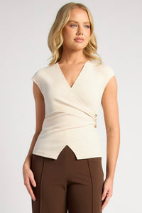 Aveline Jersey Top With Gold Buckle Beige